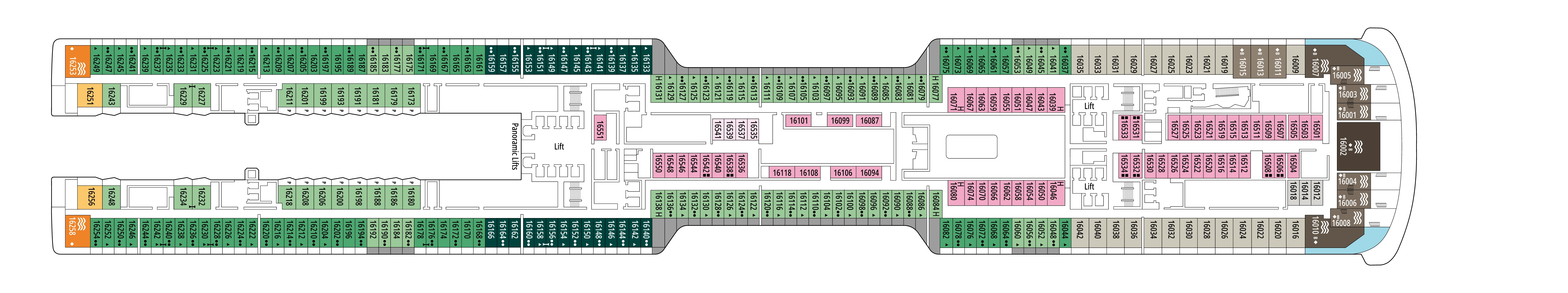 MSC World Europa, Deck 16: official cabin and venue layout