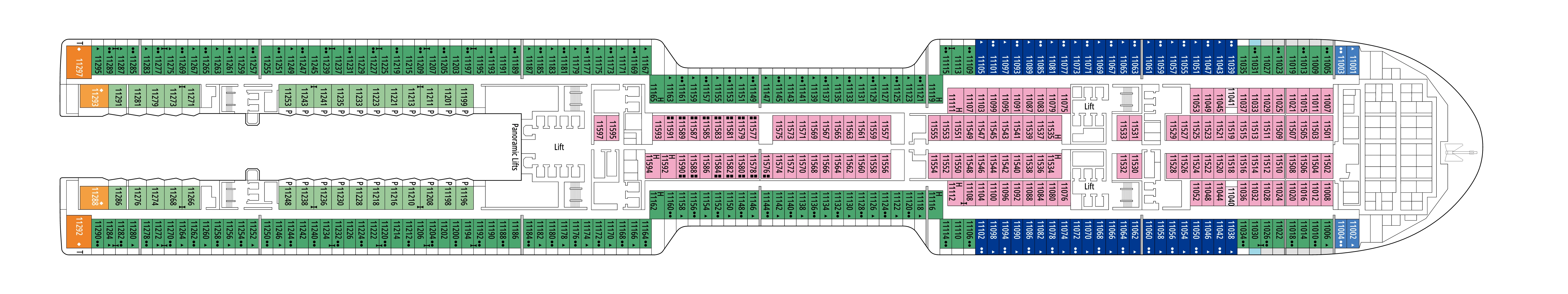 MSC World Europa, Deck 11: official cabin and venue layout