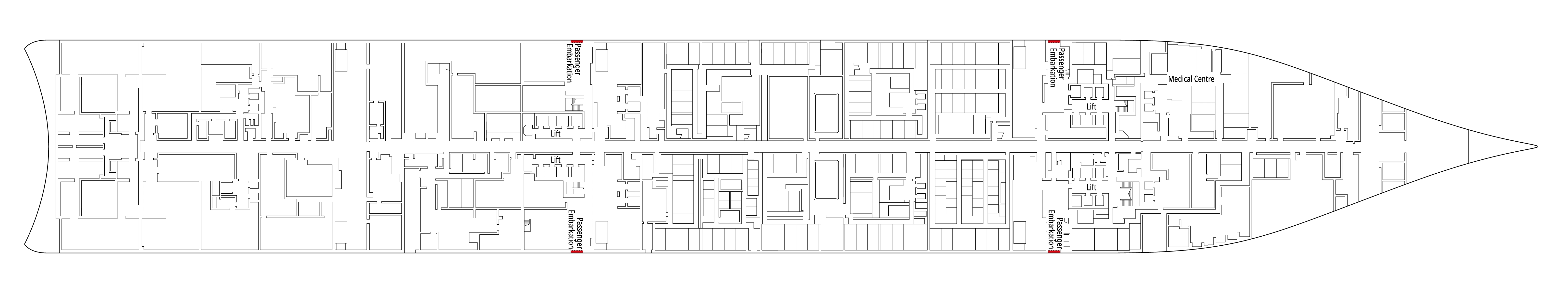 MSC World Europa, Deck 4: official cabin and venue layout