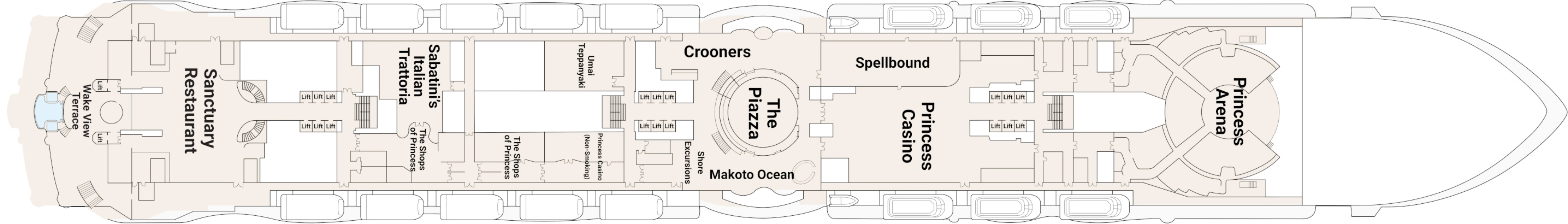 Star Princess, Deck 8: official cabin and venue layout
