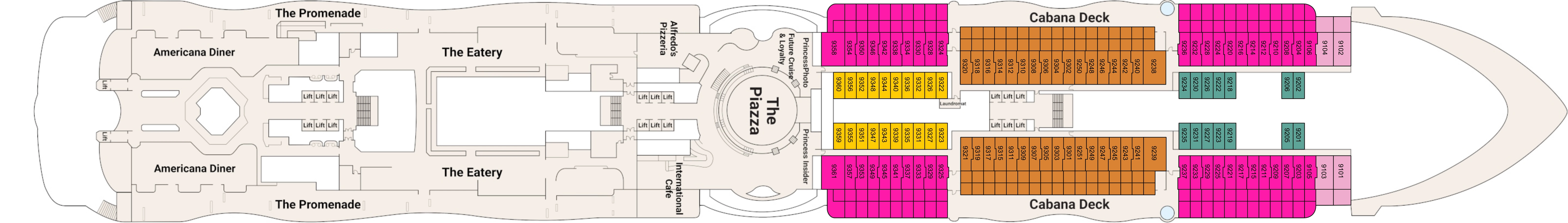 Star Princess, Deck 9: official cabin and venue layout