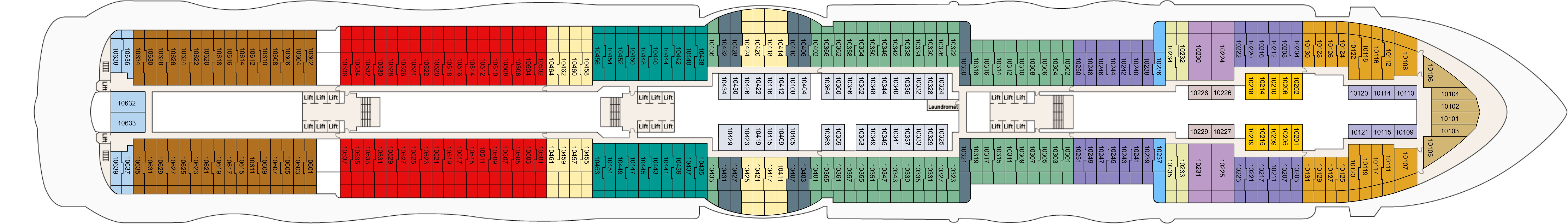 Star Princess, Deck 10: official cabin and venue layout
