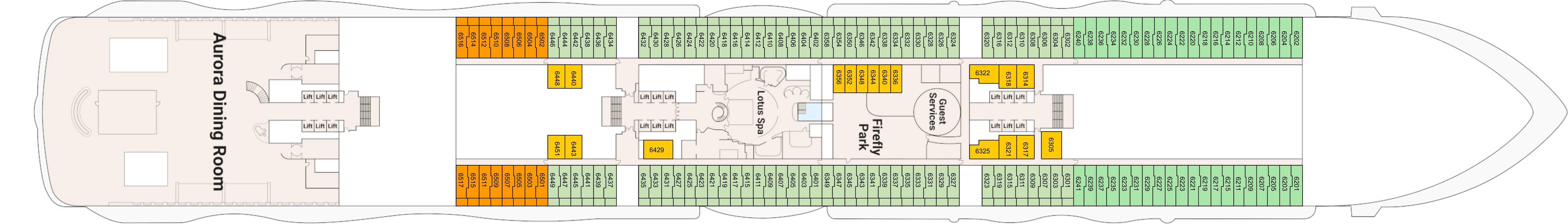 Star Princess, Deck 6: official cabin and venue layout