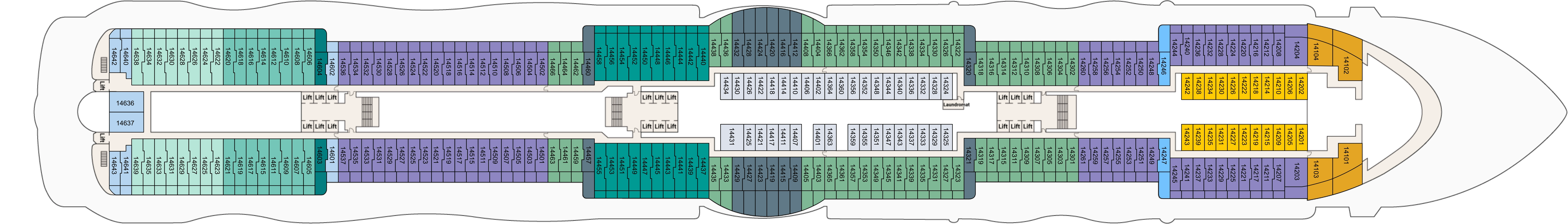 Star Princess, Deck 14: official cabin and venue layout
