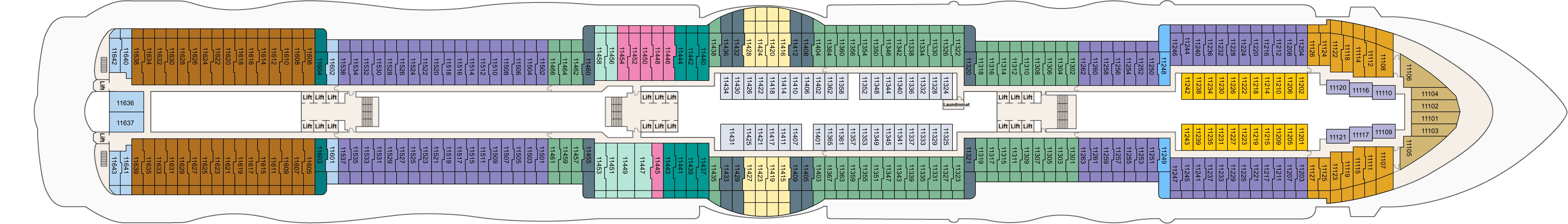 Star Princess, Deck 11: official cabin and venue layout