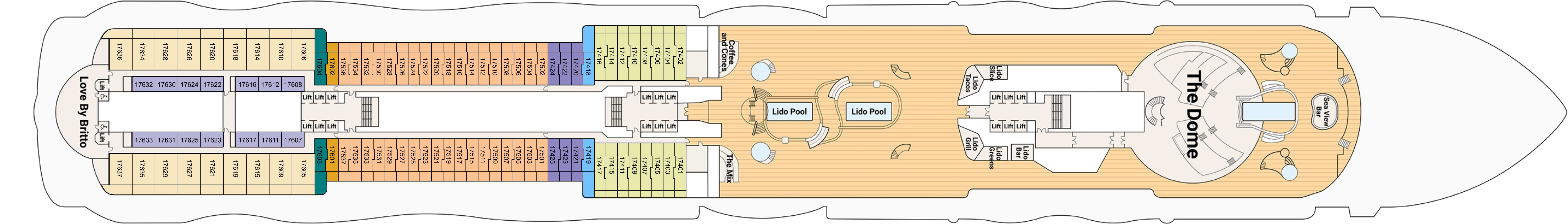 Star Princess, Deck 17: official cabin and venue layout