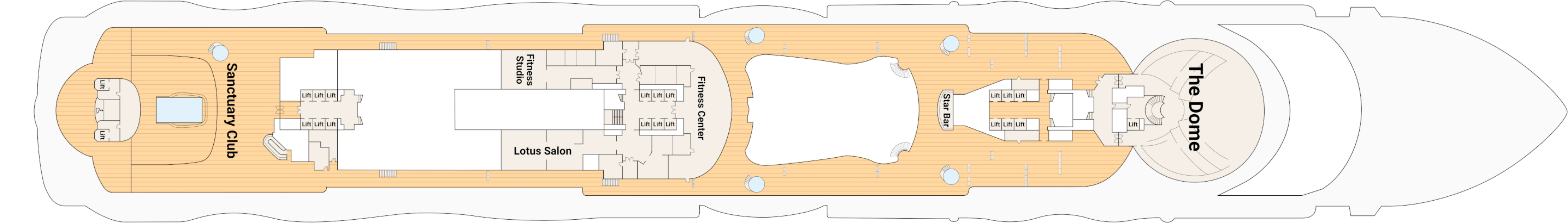 Star Princess, Deck 18: official cabin and venue layout