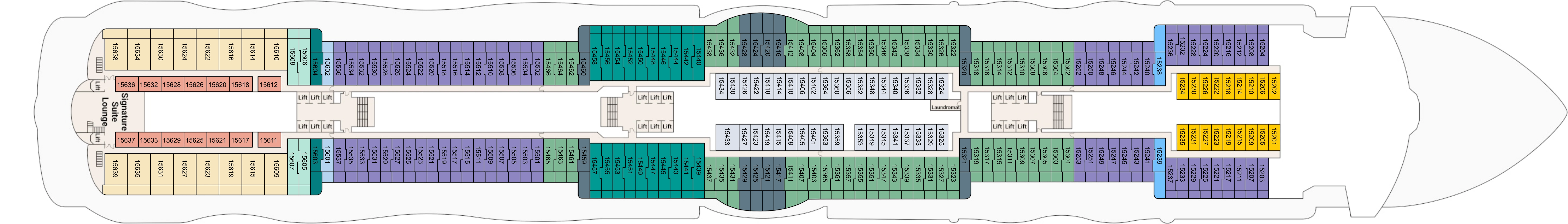 Star Princess, Deck 15: official cabin and venue layout
