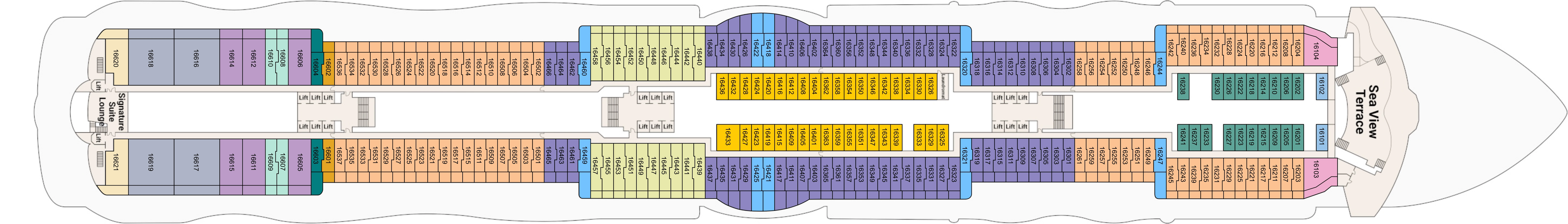 Star Princess, Deck 16: official cabin and venue layout