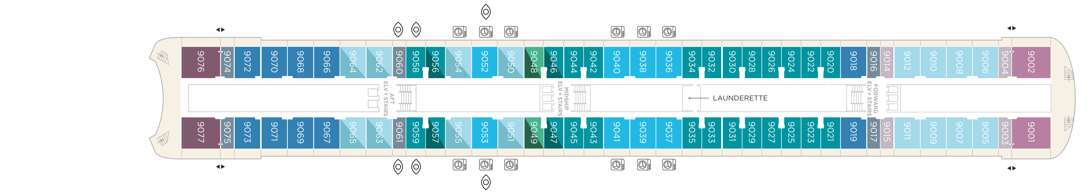 Crystal Symphony, Deck 9: official cabin and venue layout