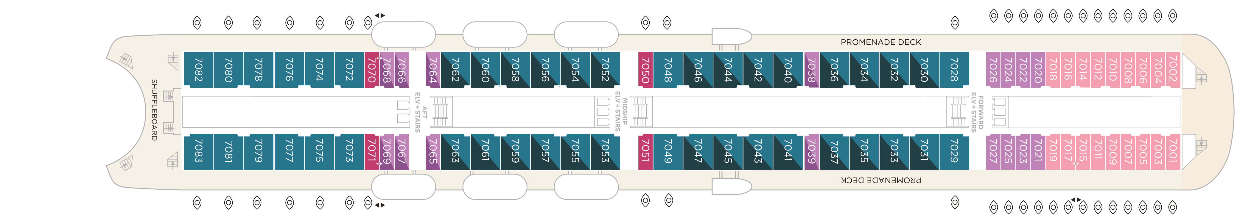 Crystal Symphony, Deck 7: official cabin and venue layout