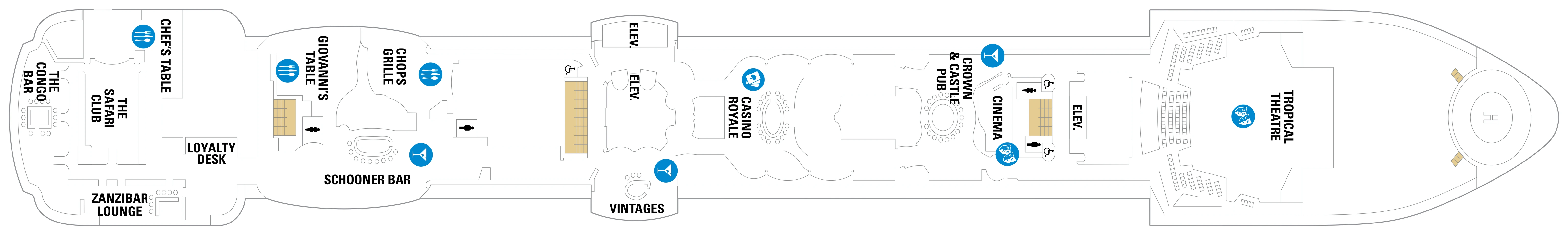 Serenade of the Seas, Deck 6: official cabin and venue layout