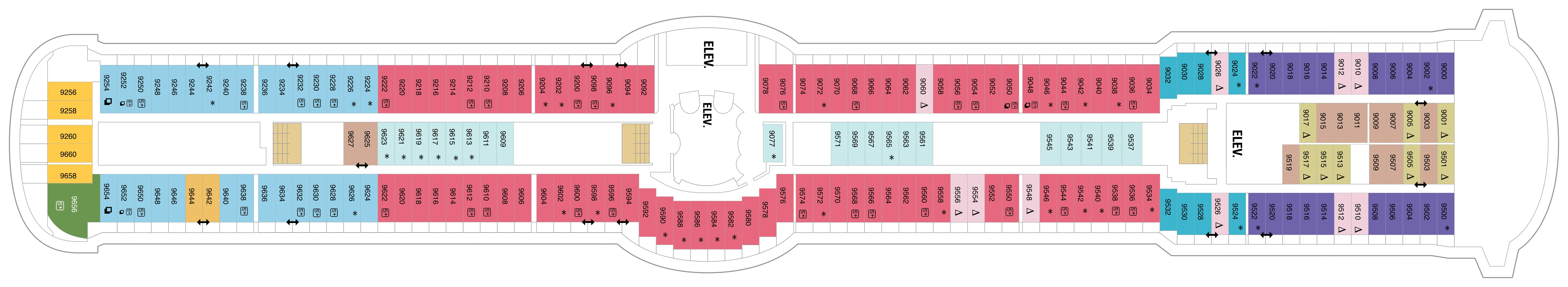 Serenade of the Seas, Deck 9: official cabin and venue layout
