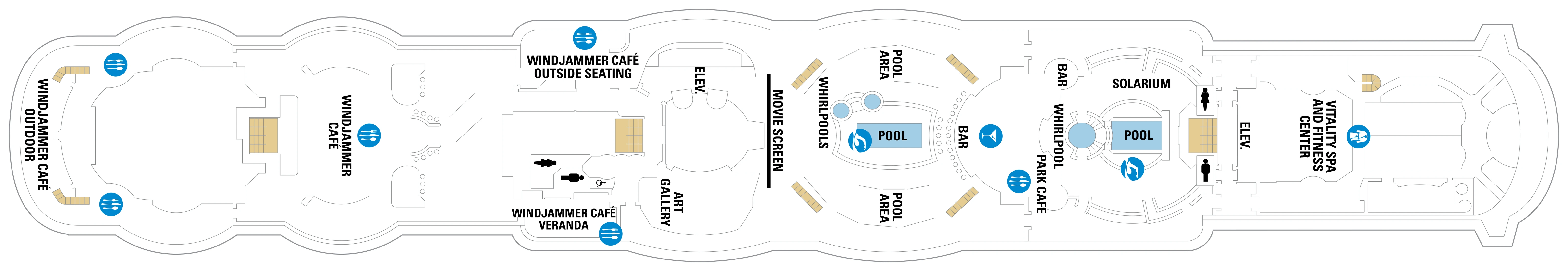 Serenade of the Seas, Deck 11: official cabin and venue layout