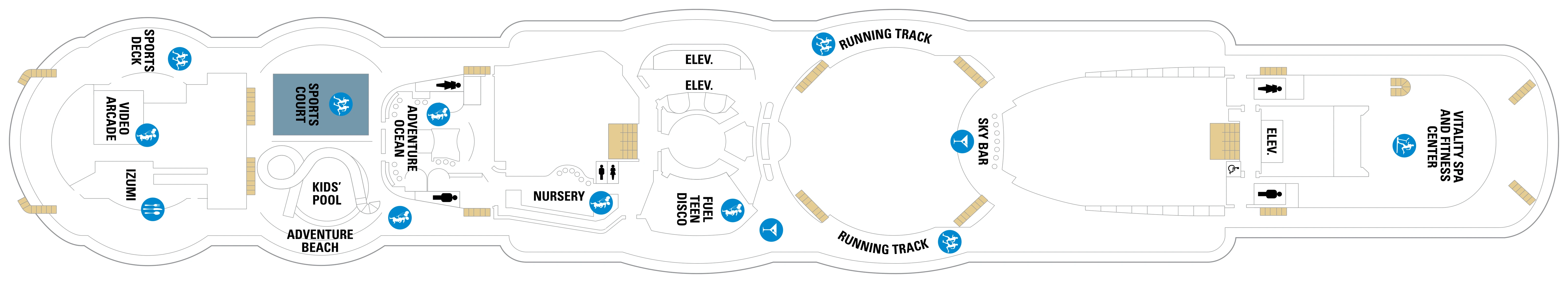 Serenade of the Seas, Deck 12: official cabin and venue layout
