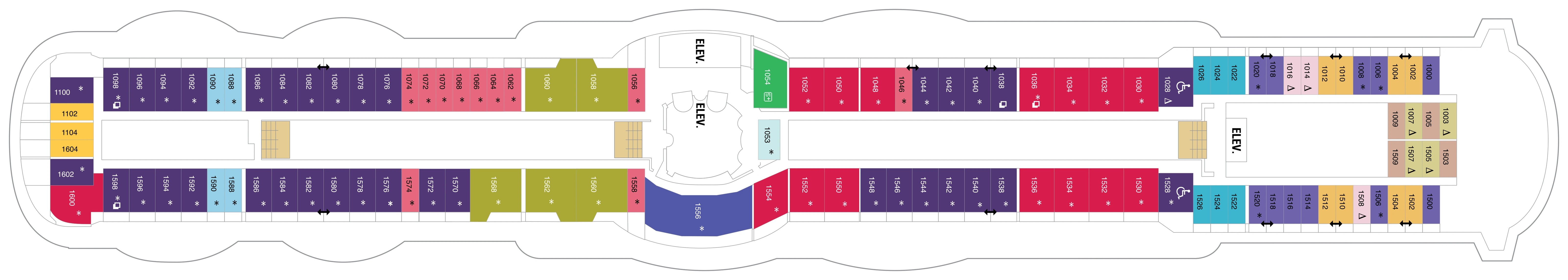 Serenade of the Seas, Deck 10: official cabin and venue layout