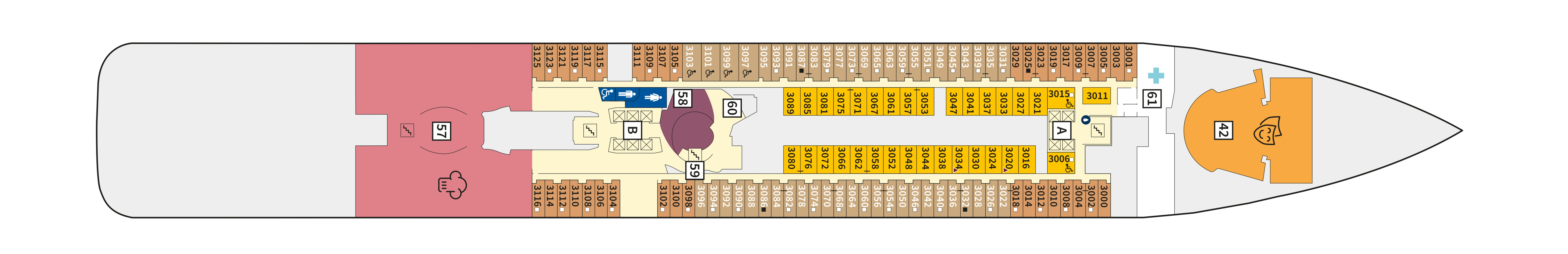 Mein Schiff 6, Deck 3: official cabin and venue layout