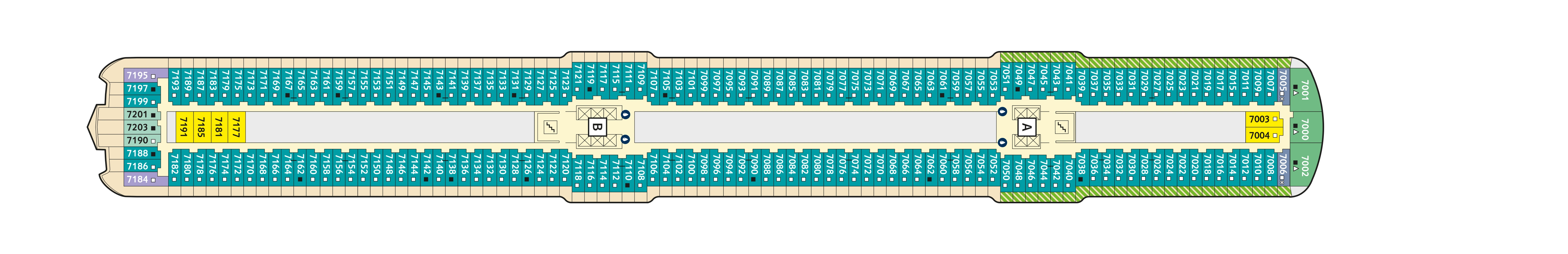Mein Schiff 6, Deck 7: official cabin and venue layout