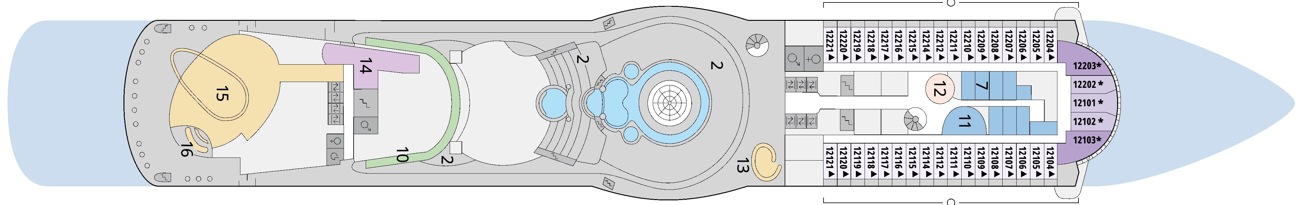 AIDAsol, Deck 12: official cabin and venue layout