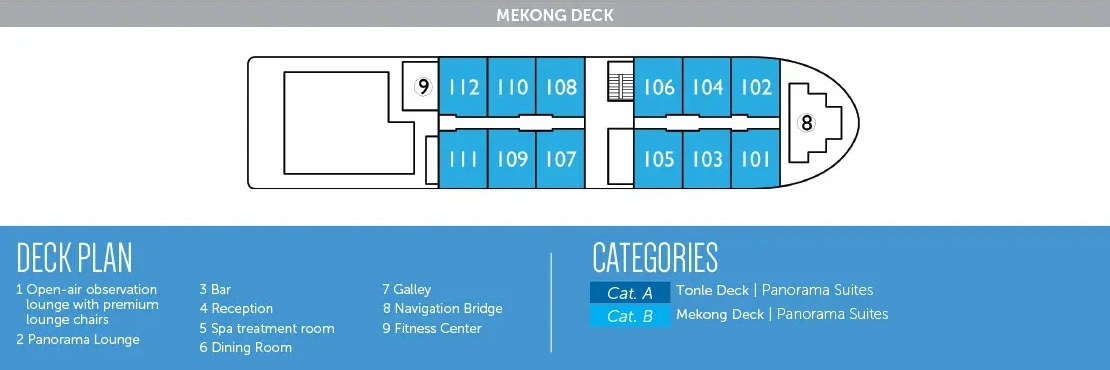 Avalon Saigon, Deck 1: official cabin and venue layout