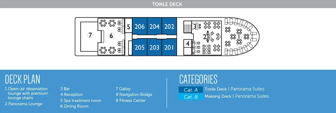 Avalon Saigon, Deck 2: official cabin and venue layout