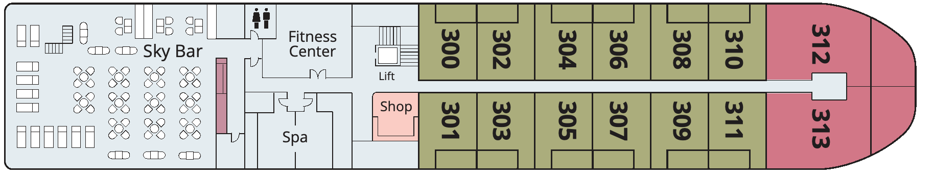 Viking Ganges, Deck 3: official cabin and venue layout