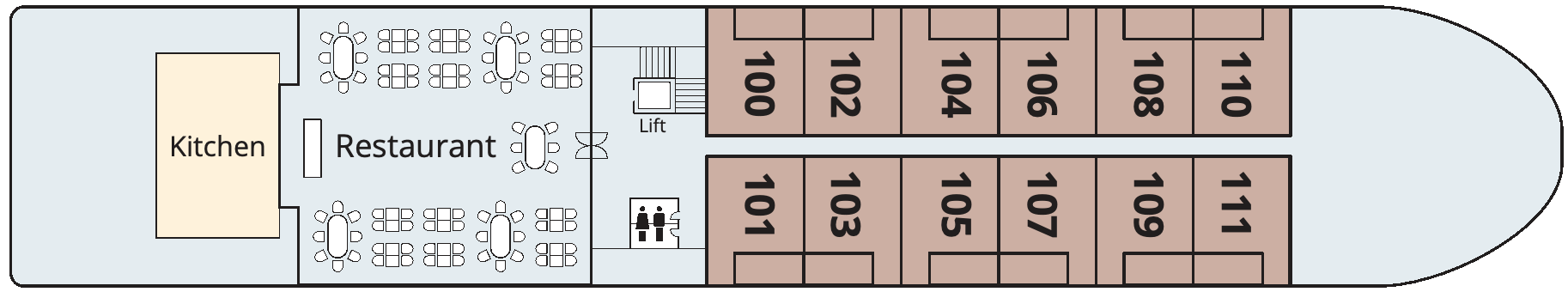Viking Ganges, Deck 1: official cabin and venue layout