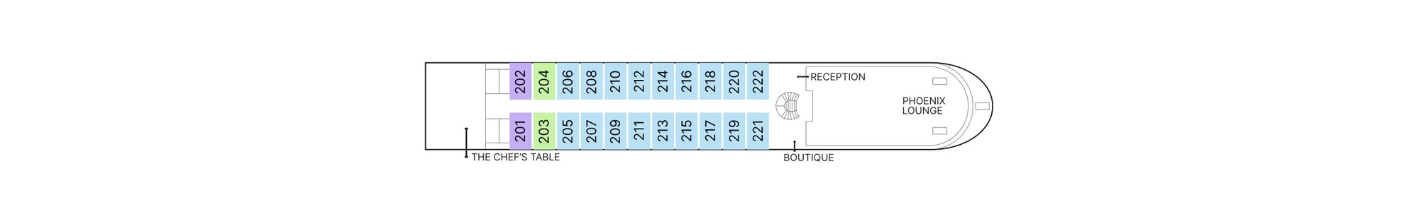 AmaMaya, Deck 2: official cabin and venue layout