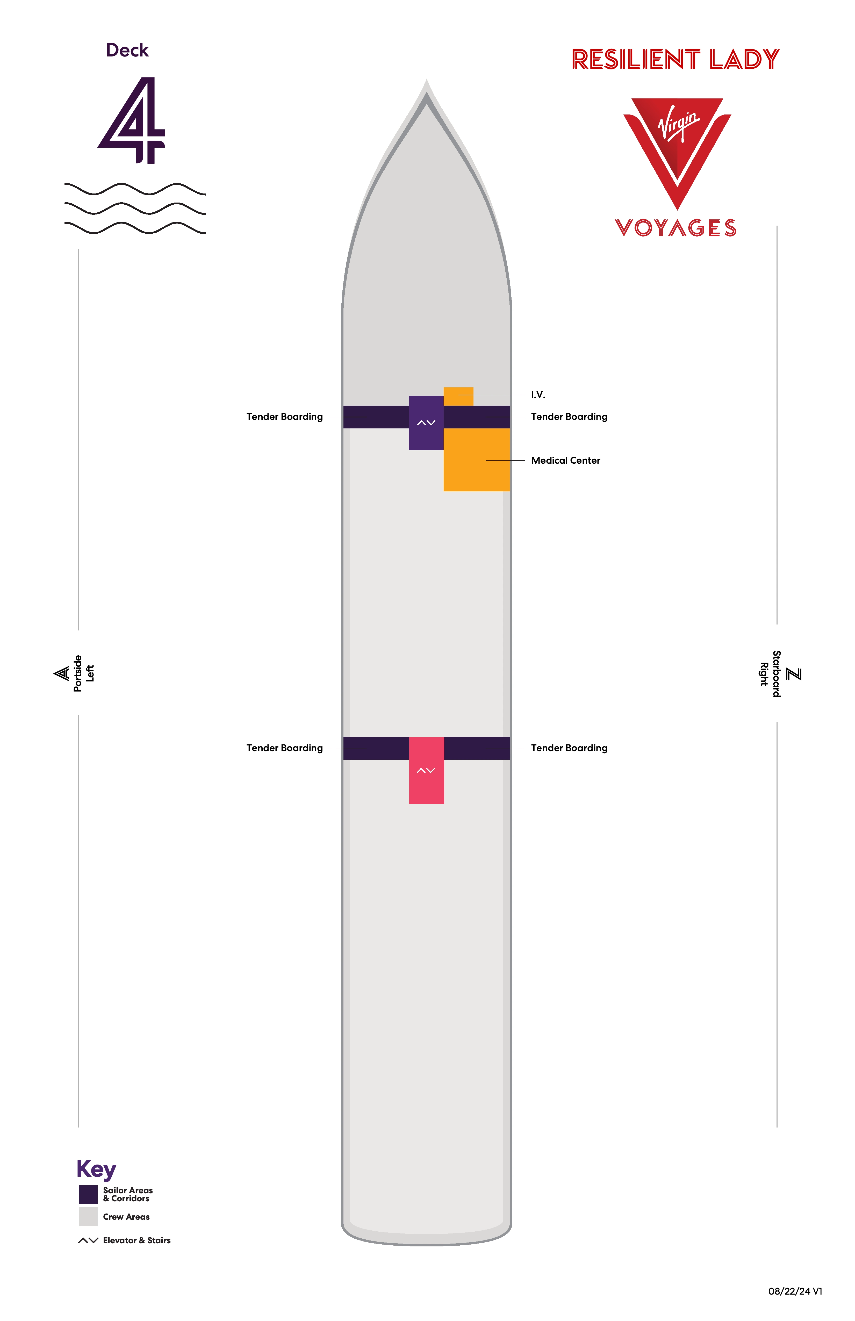 Resilient Lady, Deck 4: official cabin and venue layout