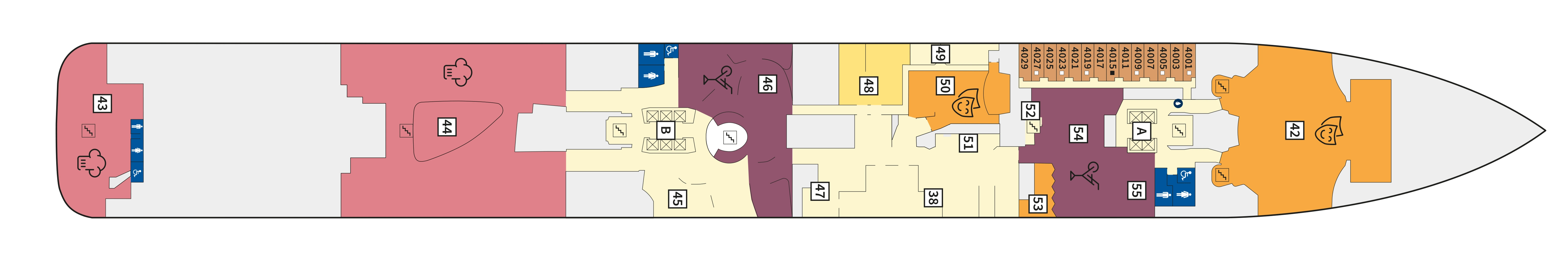 Mein Schiff 2, Deck 4: official cabin and venue layout