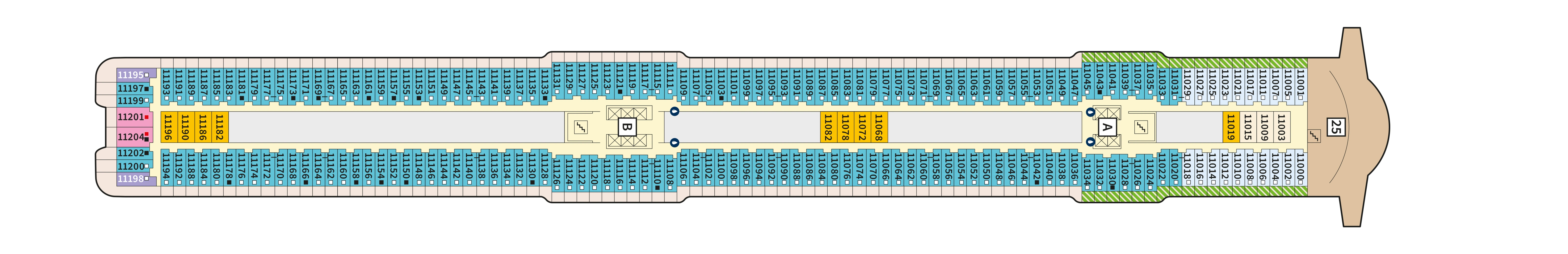 Mein Schiff 2, Deck 11: official cabin and venue layout