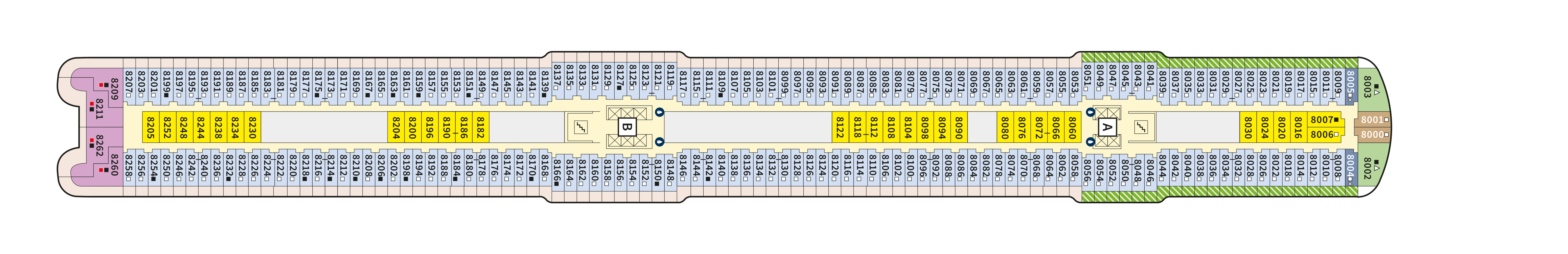 Mein Schiff 2, Deck 8: official cabin and venue layout