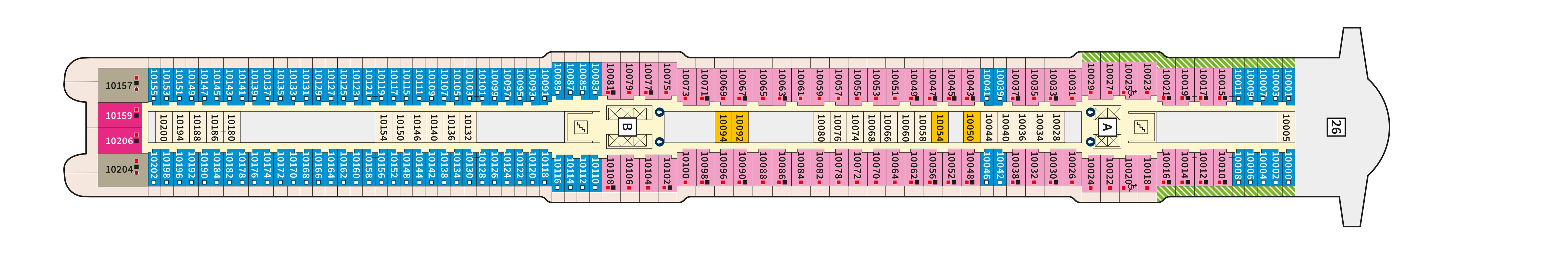 Mein Schiff 2, Deck 10: official cabin and venue layout