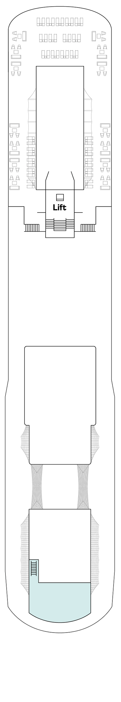 Spirit of Discovery, Deck 14: official cabin and venue layout