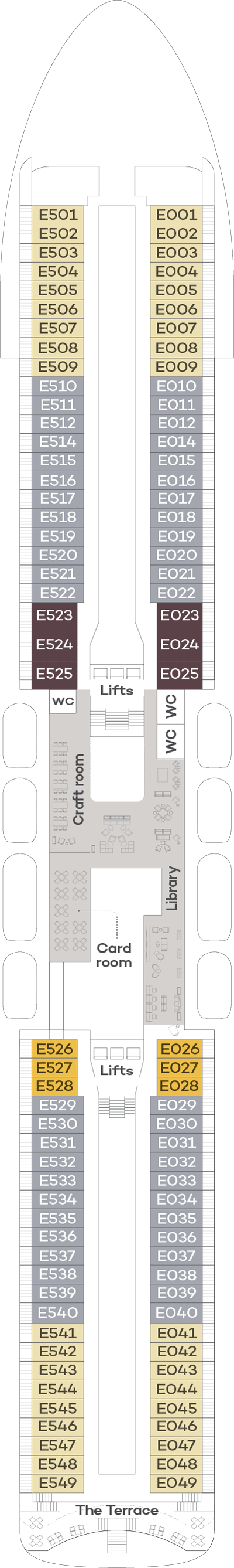 Spirit of Discovery, Deck 7: official cabin and venue layout