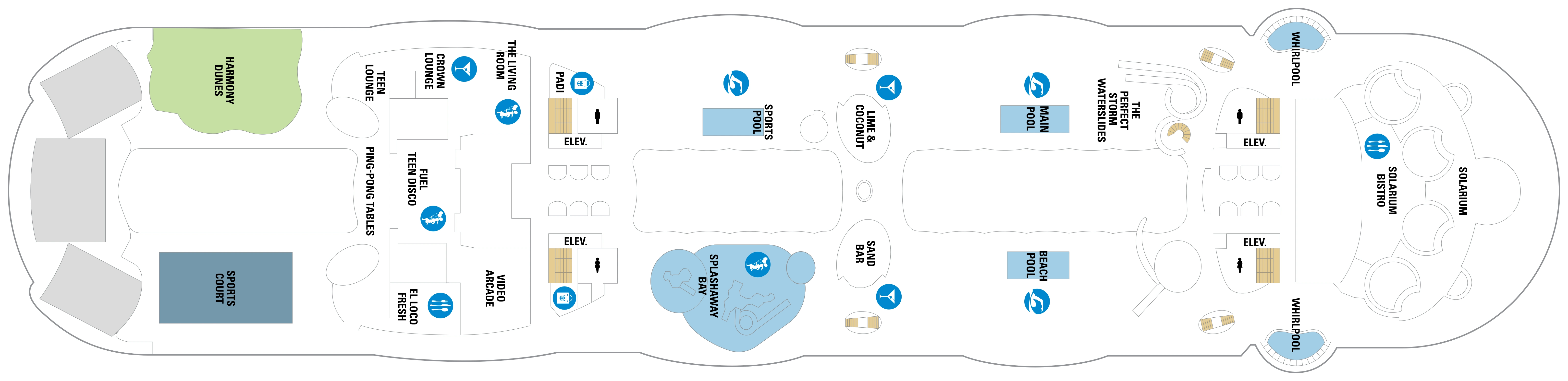 Harmony of the Seas, Deck 15: official cabin and venue layout