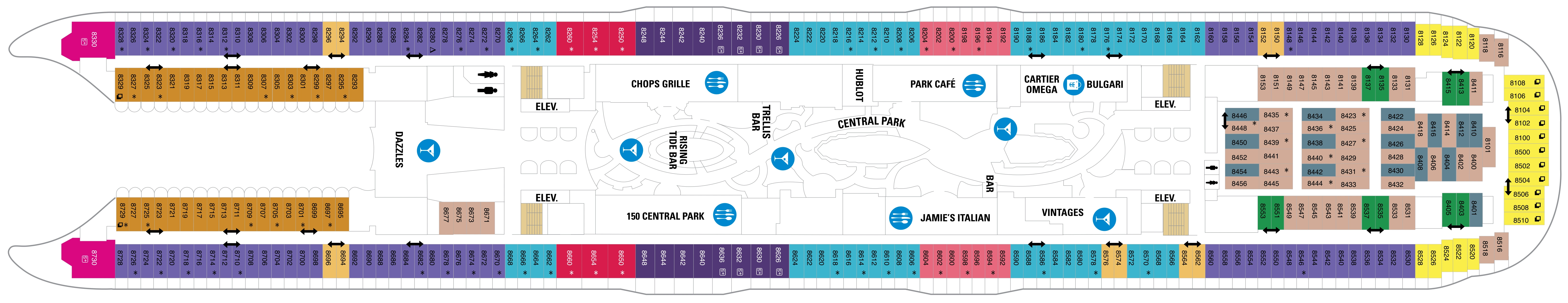 Harmony of the Seas, Deck 8: official cabin and venue layout