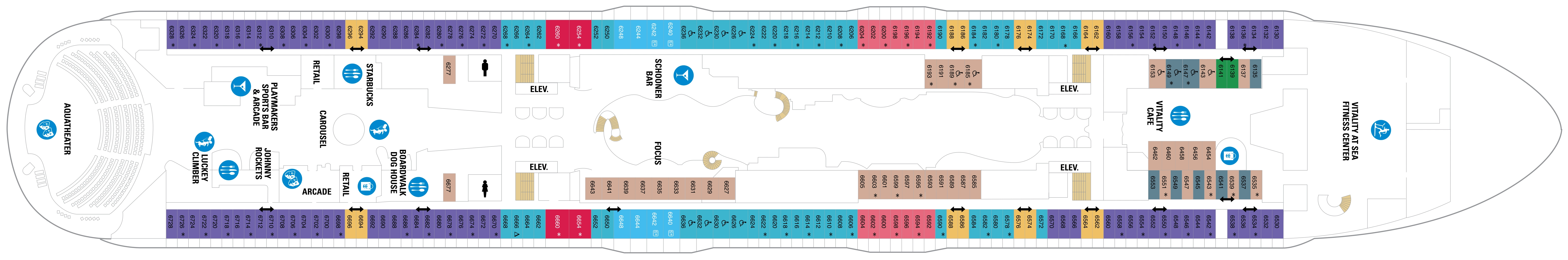 Harmony of the Seas, Deck 6: official cabin and venue layout