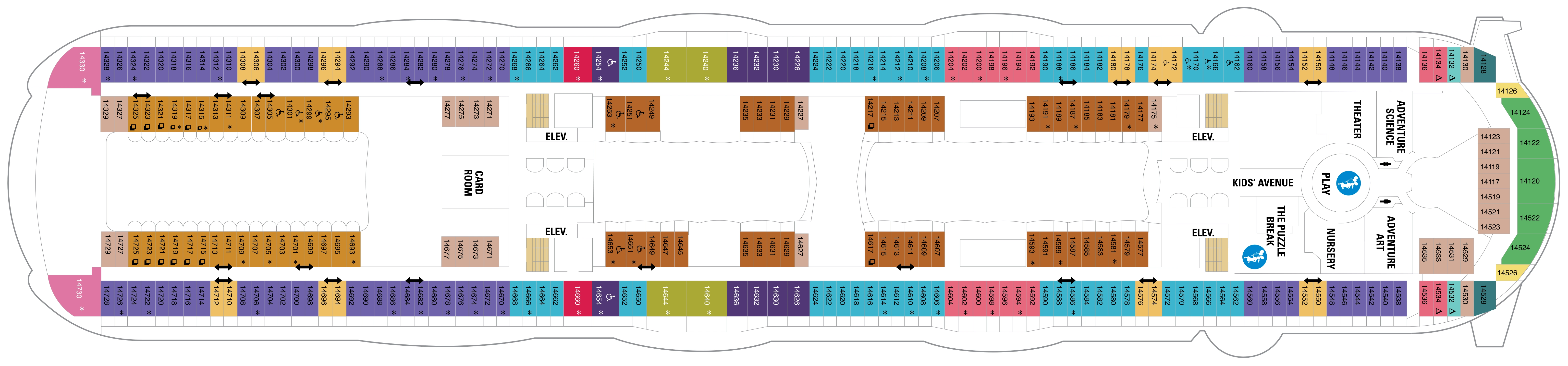 Harmony of the Seas, Deck 14: official cabin and venue layout