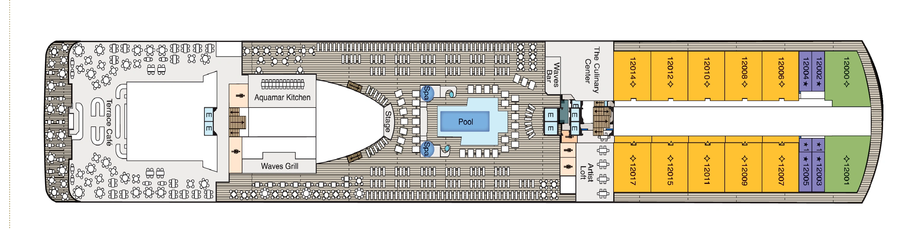 Oceania Marina, Deck 12: official cabin and venue layout