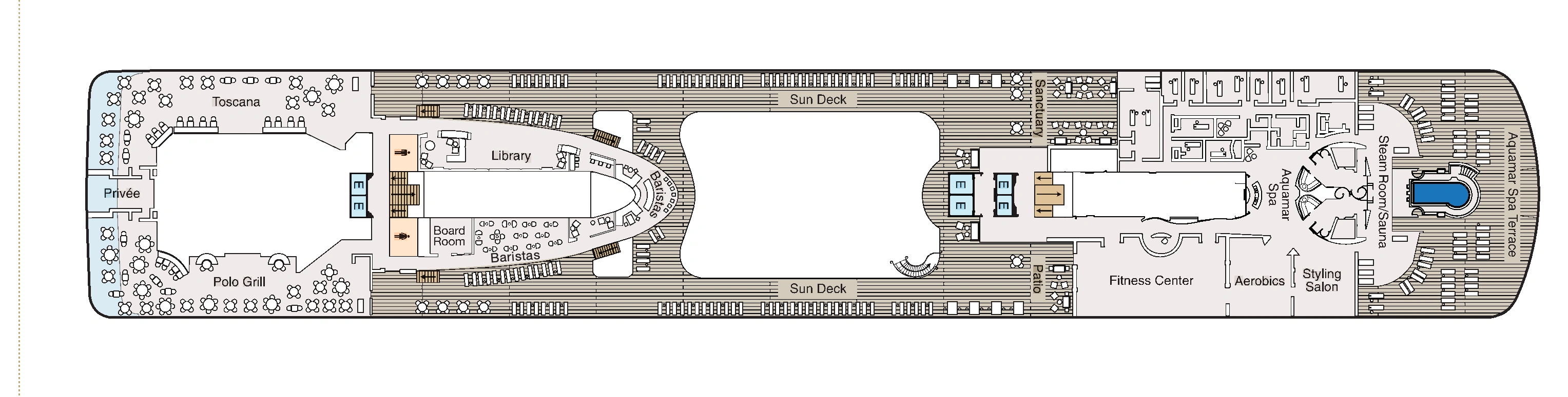 Oceania Marina, Deck 14: official cabin and venue layout