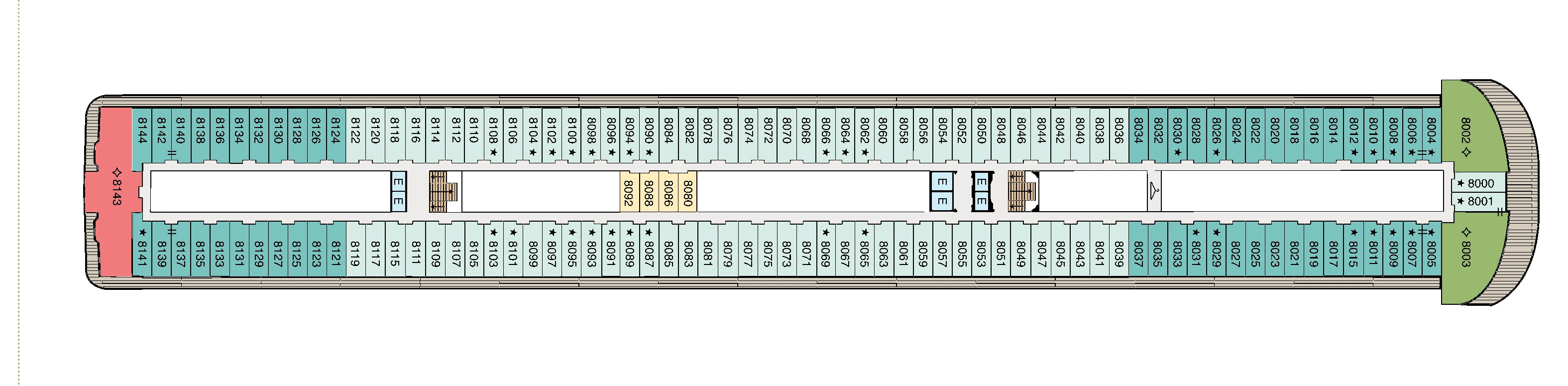 Oceania Marina, Deck 8: official cabin and venue layout