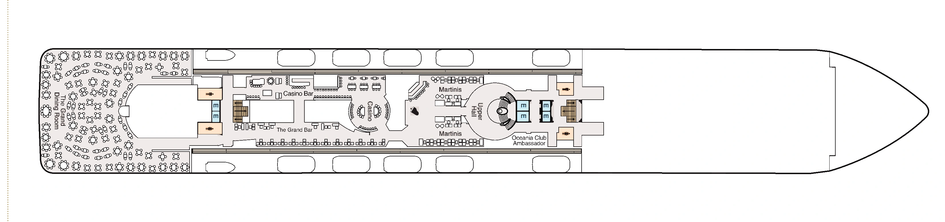 Oceania Marina, Deck 6: official cabin and venue layout