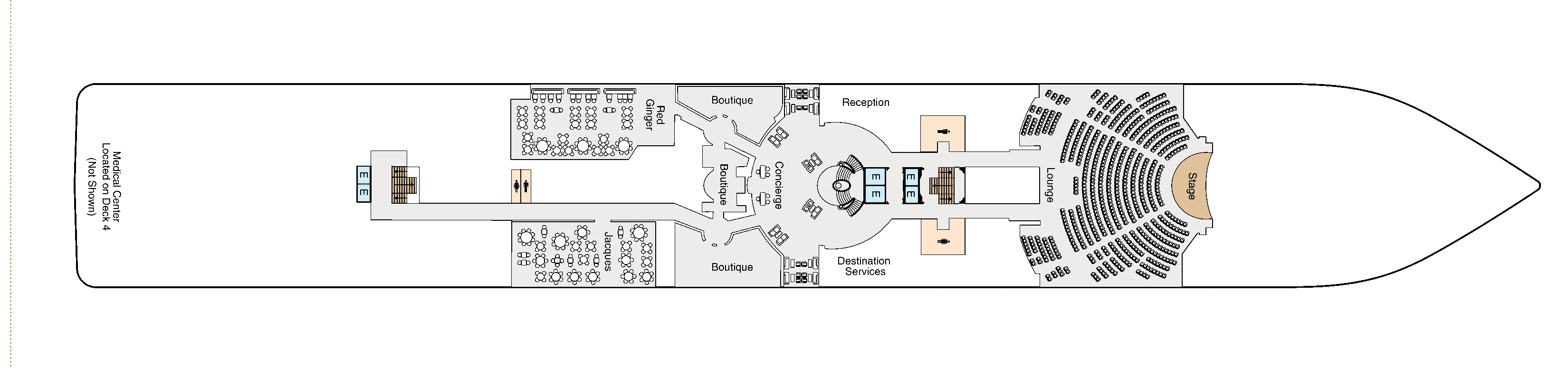 Oceania Marina, Deck 5: official cabin and venue layout