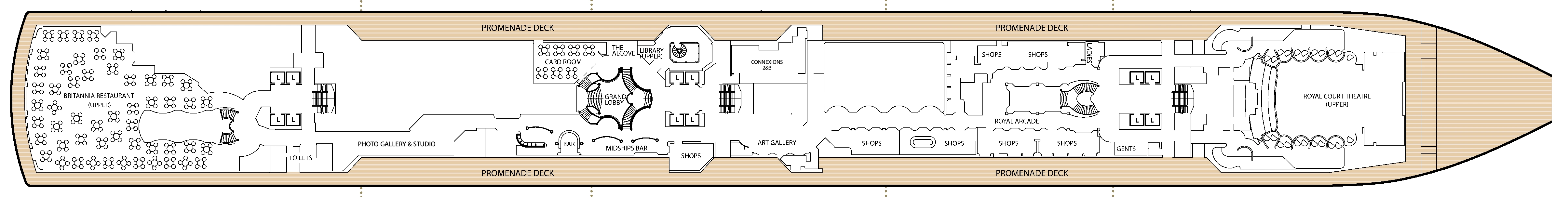 Queen Elizabeth, Deck 3: official cabin and venue layout