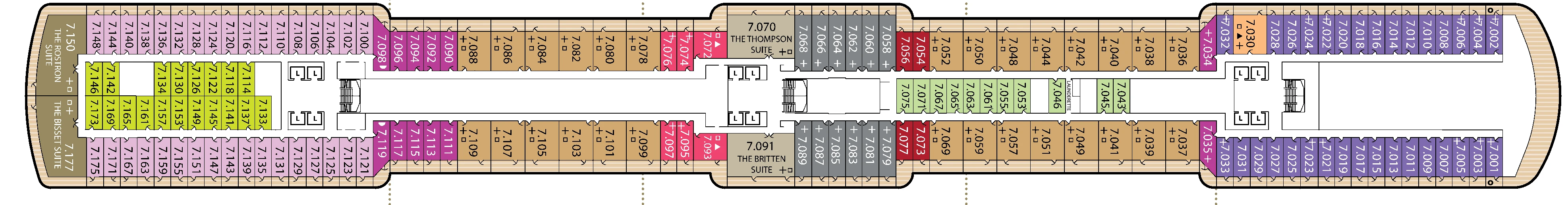 Queen Elizabeth, Deck 7: official cabin and venue layout