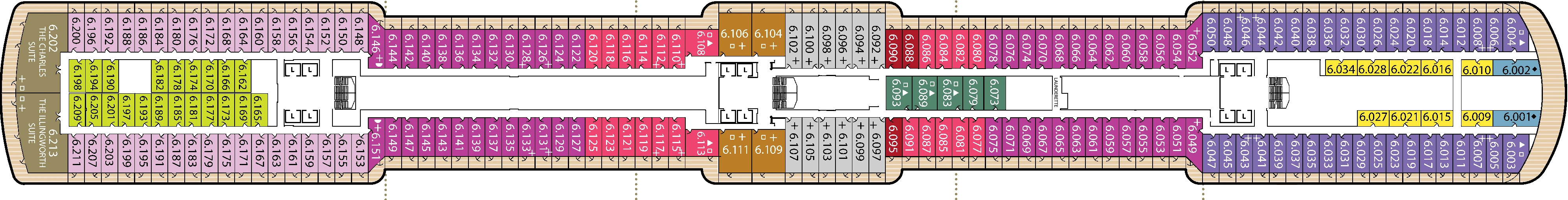 Queen Elizabeth, Deck 6: official cabin and venue layout