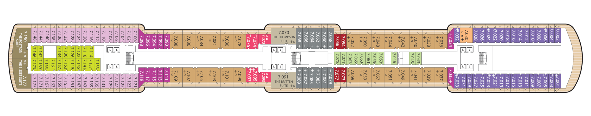 Queen Elizabeth, Deck 7: official cabin and venue layout