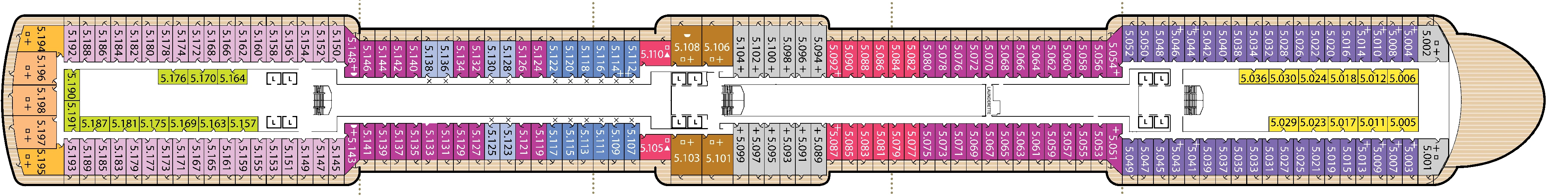 Queen Elizabeth, Deck 5: official cabin and venue layout