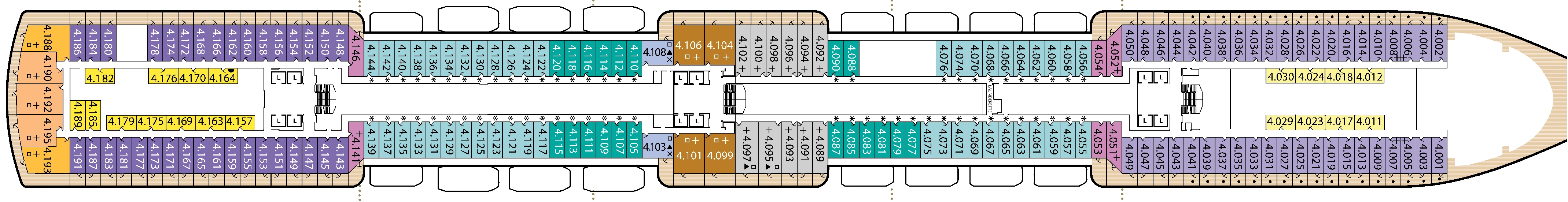 Queen Elizabeth, Deck 4: official cabin and venue layout
